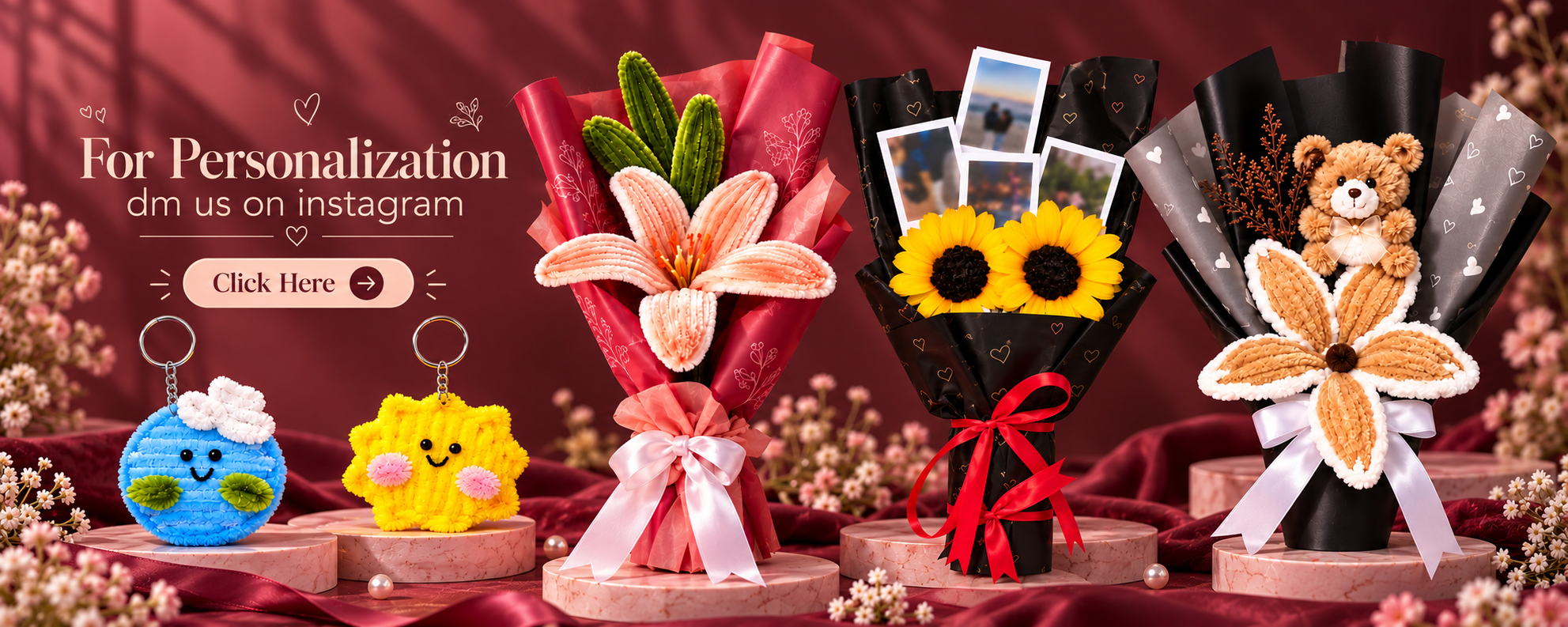 Personalized bouquets and plush gifts — DM us on Instagram to customize