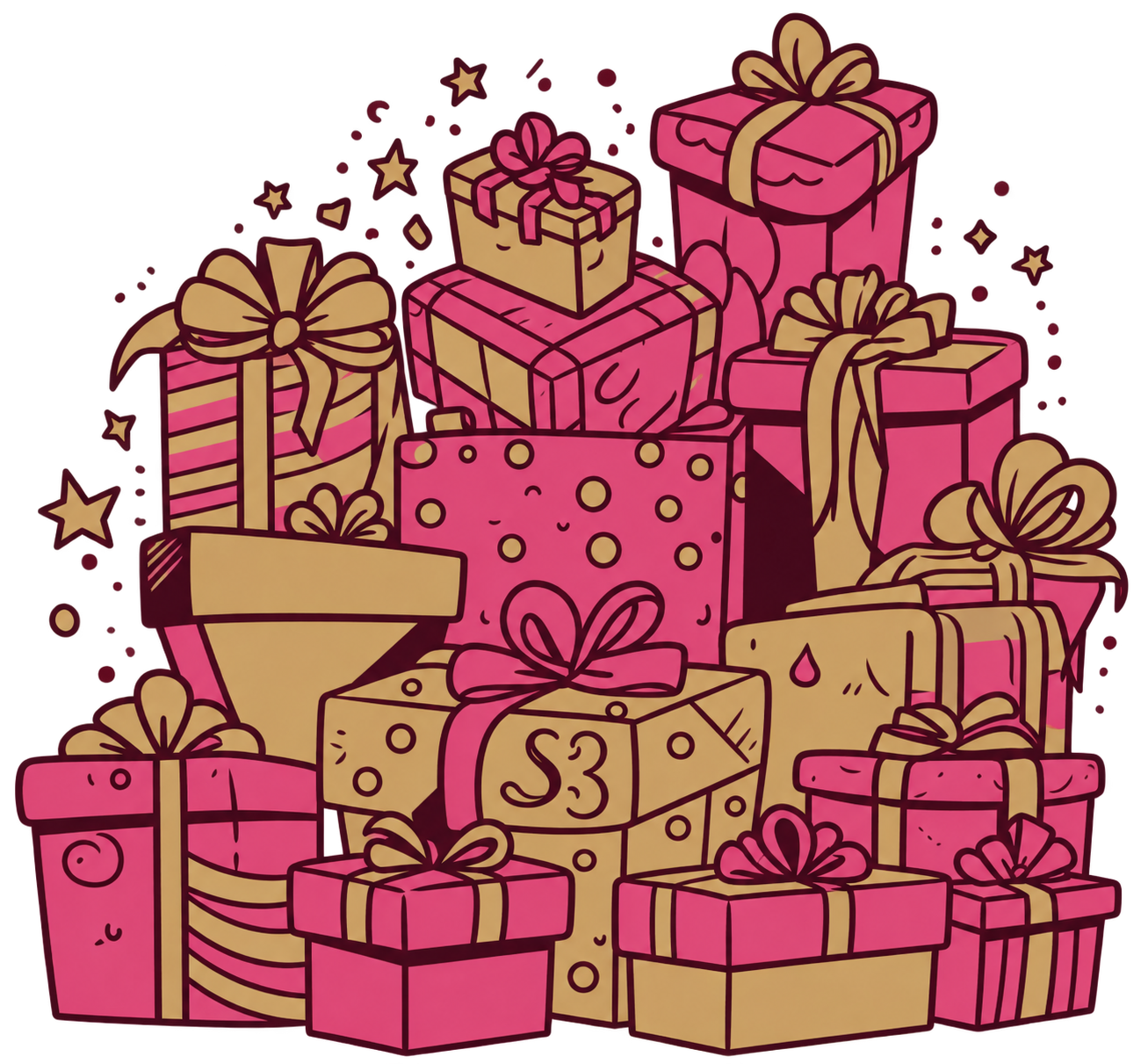 Three-colour festive gift pile