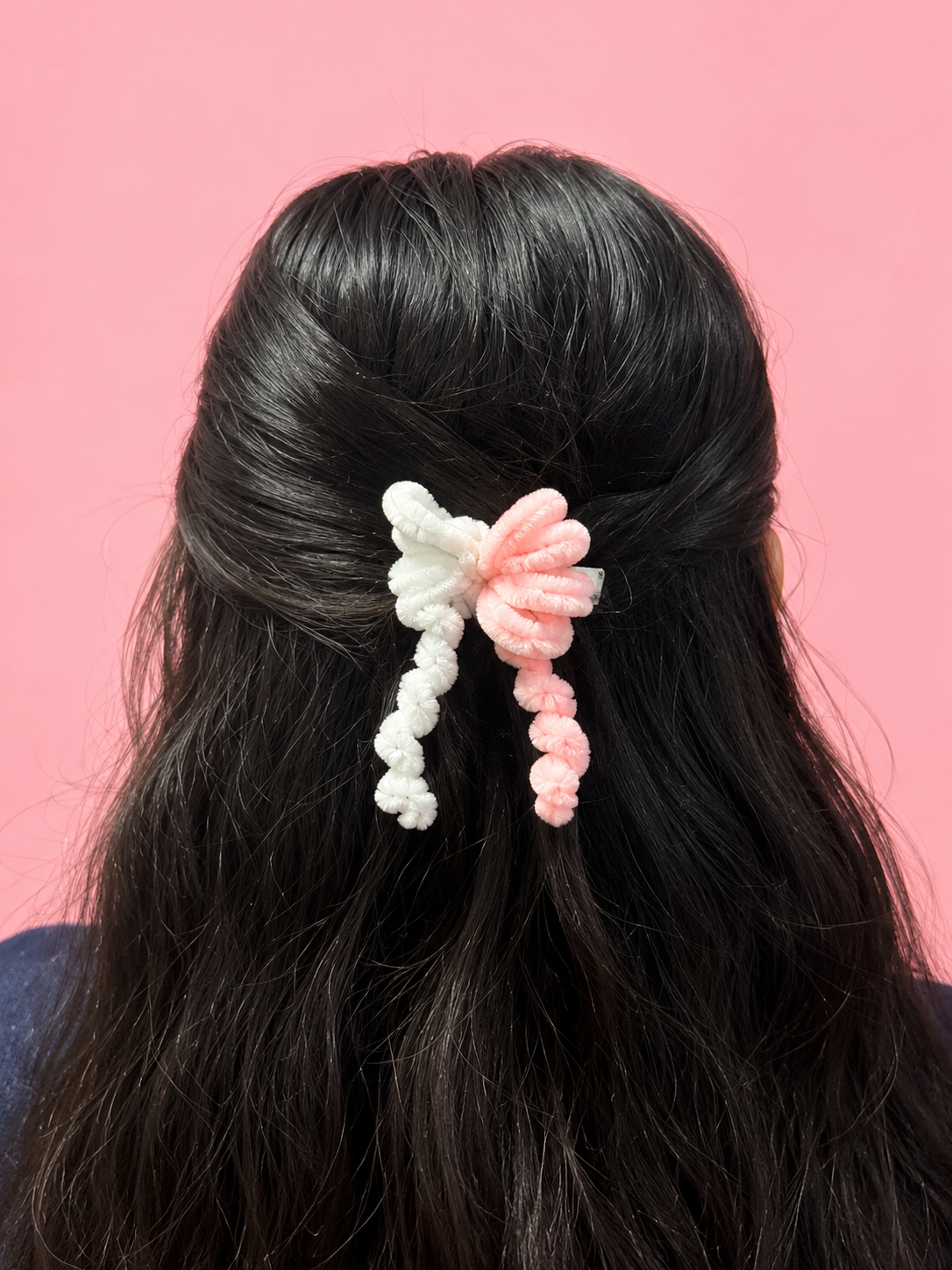 Pink & White Bow Hair Clip
